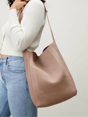 Everlane Perforated Taupe Leather Shoulder Tote